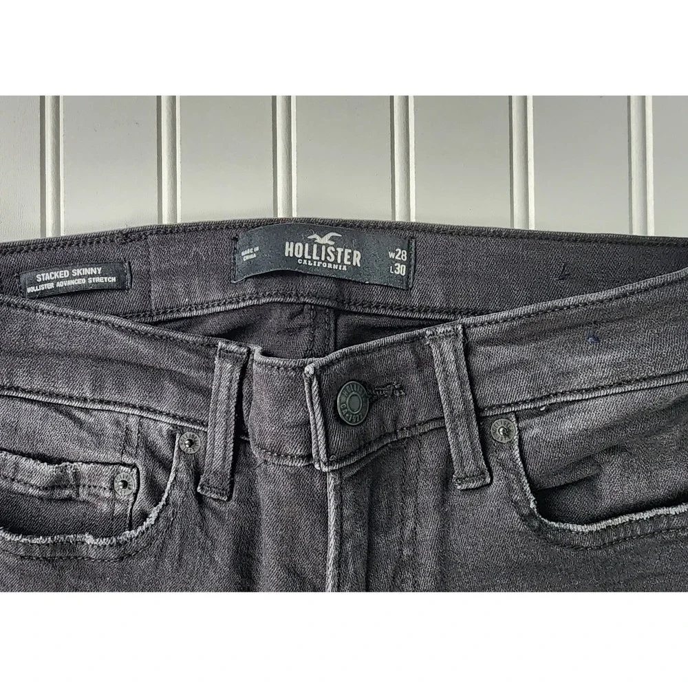 Hollister Stacked Skinny Jeans Mens 28x30 Black Distressed Advanced Stretch